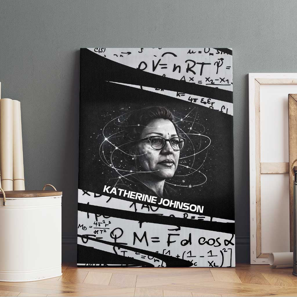 Katherine Johnson Canvas Wall Art with Orbital Space Portrait, Historic NASA Launch Dates and Physics - African Pride