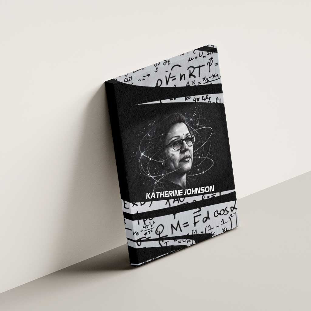 Katherine Johnson Canvas Wall Art with Orbital Space Portrait, Historic NASA Launch Dates and Physics - African Pride