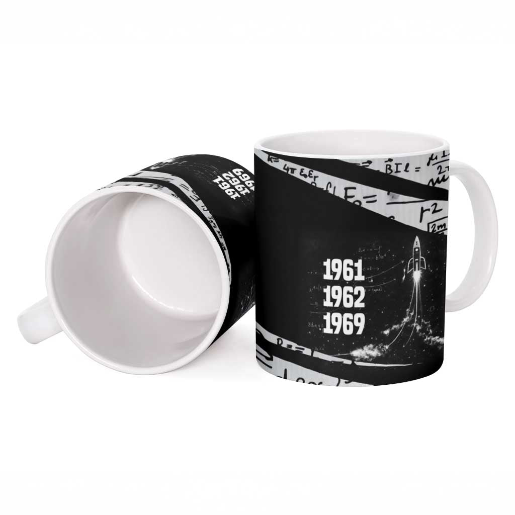 Katherine Johnson Ceramic Mug with Orbital Space Portrait, Historic NASA Launch Dates and Physics - African Pride