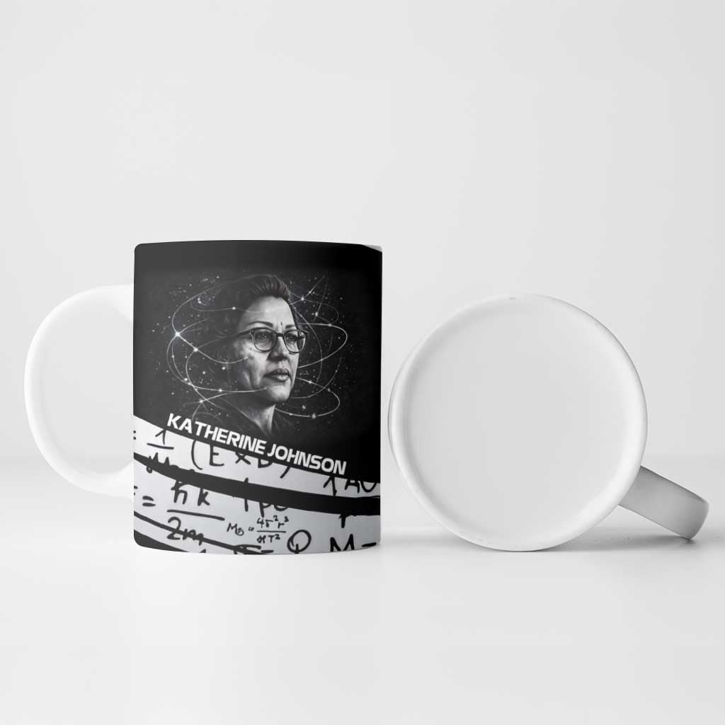 Katherine Johnson Ceramic Mug with Orbital Space Portrait, Historic NASA Launch Dates and Physics - African Pride
