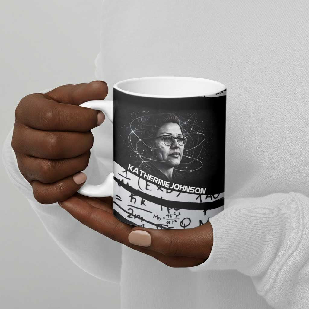 Katherine Johnson Ceramic Mug with Orbital Space Portrait, Historic NASA Launch Dates and Physics - African Pride