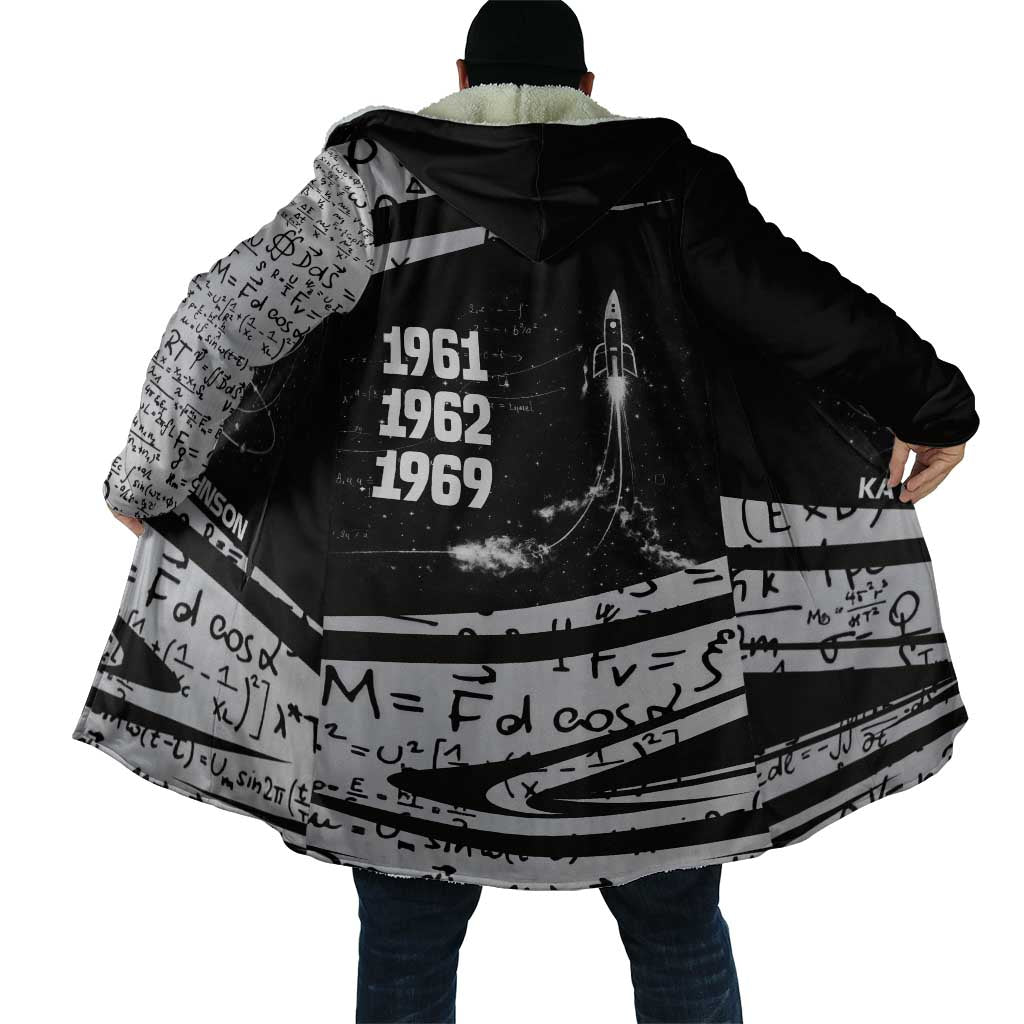 Katherine Johnson Cloak with Orbital Space Portrait, Historic NASA Launch Dates and Physics - African Pride