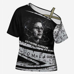 Katherine Johnson Cross Shoulder Shirt with Orbital Space Portrait, Historic NASA Launch Dates and Physics - African Pride