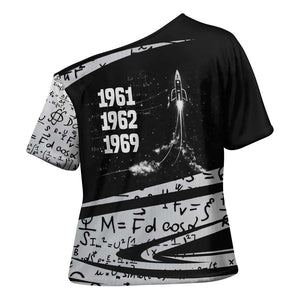 Katherine Johnson Cross Shoulder Shirt with Orbital Space Portrait, Historic NASA Launch Dates and Physics - African Pride