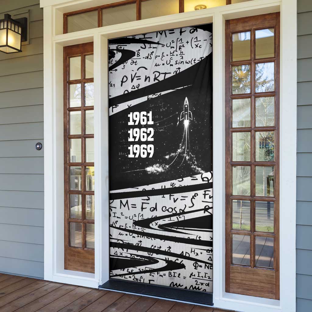 Katherine Johnson Door Cover with Orbital Space Portrait, Historic NASA Launch Dates and Physics - African Pride