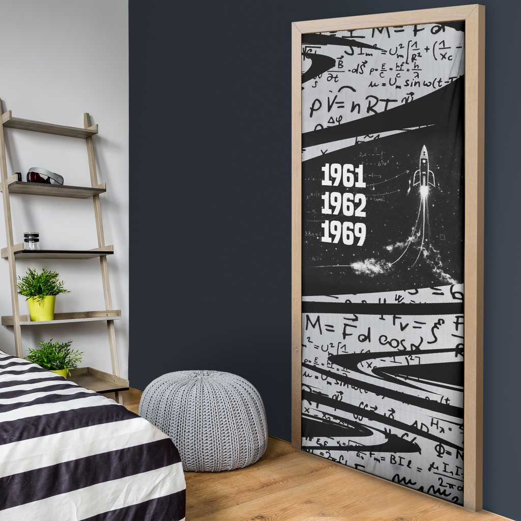 Katherine Johnson Door Cover with Orbital Space Portrait, Historic NASA Launch Dates and Physics - African Pride