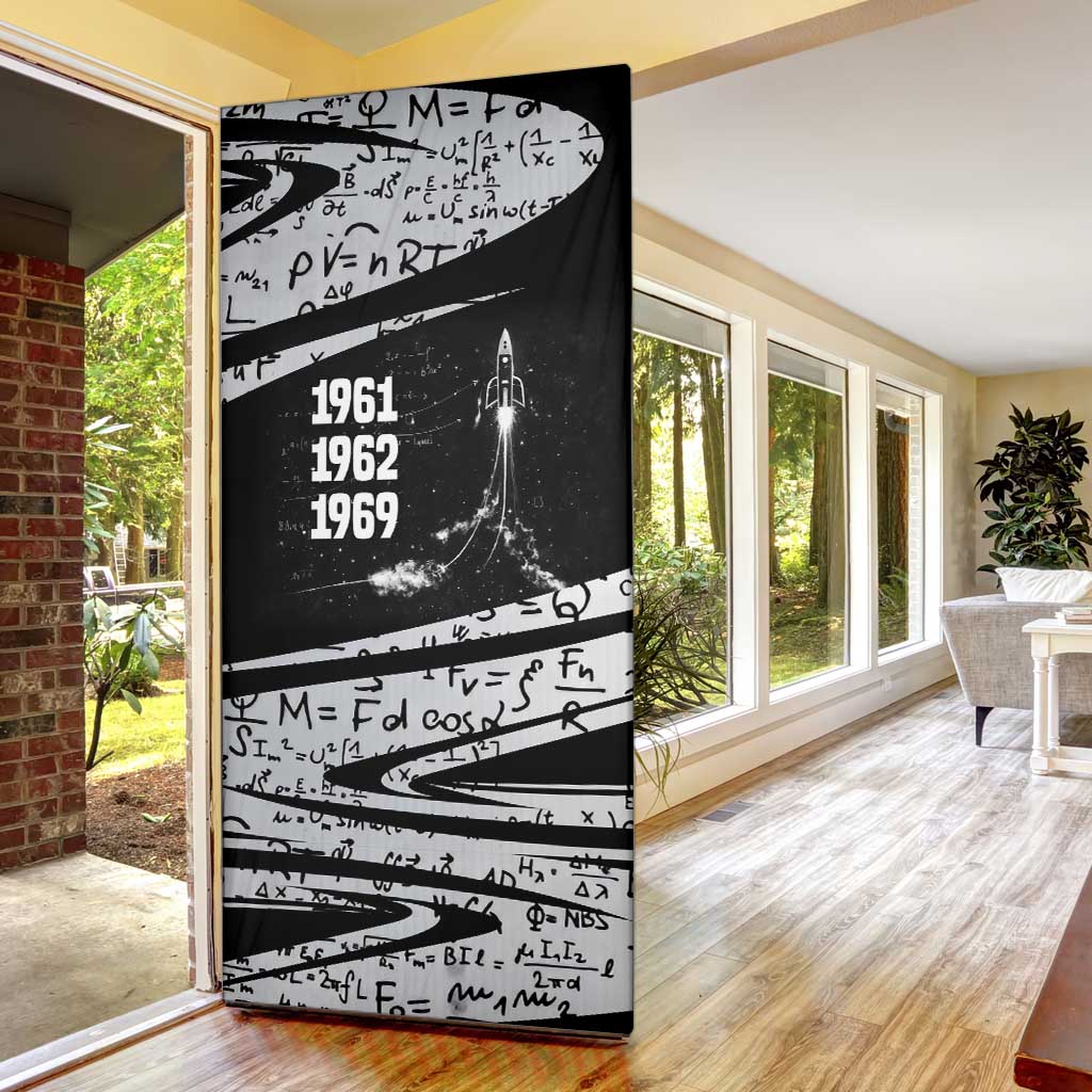 Katherine Johnson Door Cover with Orbital Space Portrait, Historic NASA Launch Dates and Physics - African Pride