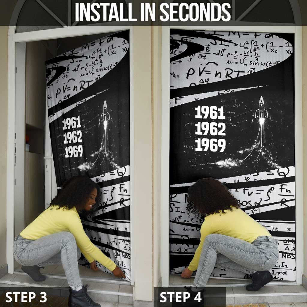 Katherine Johnson Door Cover with Orbital Space Portrait, Historic NASA Launch Dates and Physics - African Pride