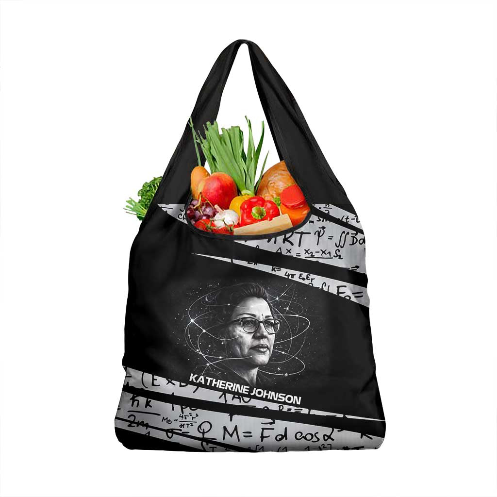 Katherine Johnson Grocery Bag with Orbital Space Portrait, Historic NASA Launch Dates and Physics - African Pride