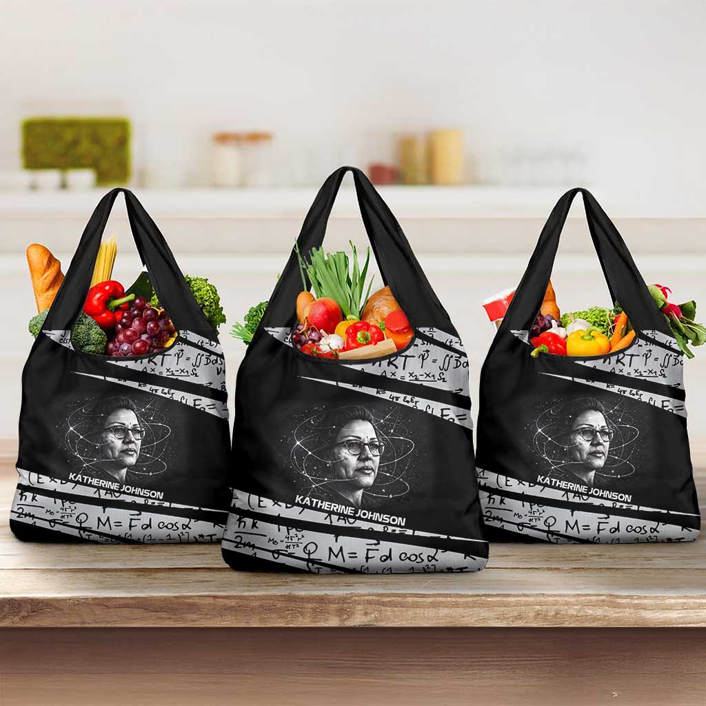 Katherine Johnson Grocery Bag with Orbital Space Portrait, Historic NASA Launch Dates and Physics - African Pride