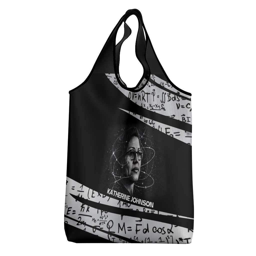 Katherine Johnson Grocery Bag with Orbital Space Portrait, Historic NASA Launch Dates and Physics - African Pride