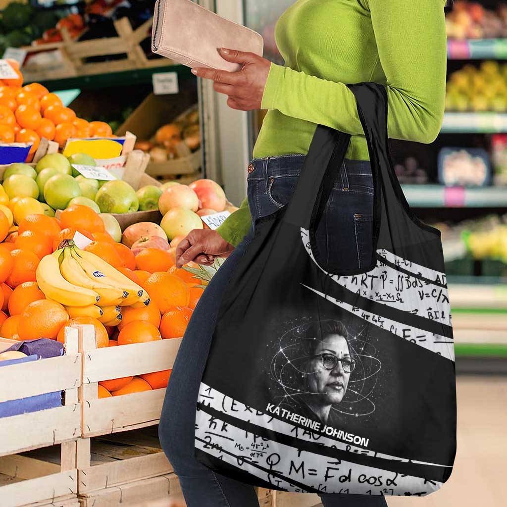 Katherine Johnson Grocery Bag with Orbital Space Portrait, Historic NASA Launch Dates and Physics - African Pride