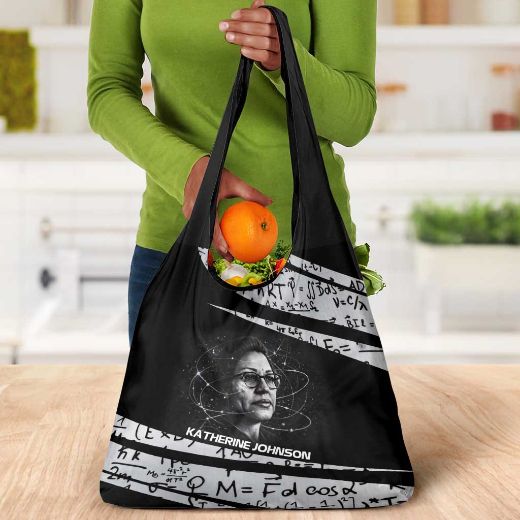 Katherine Johnson Grocery Bag with Orbital Space Portrait, Historic NASA Launch Dates and Physics - African Pride
