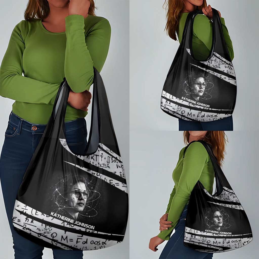 Katherine Johnson Grocery Bag with Orbital Space Portrait, Historic NASA Launch Dates and Physics - African Pride
