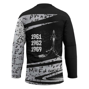 Katherine Johnson Hockey Jersey with Orbital Space Portrait, Historic NASA Launch Dates and Physics - African Pride