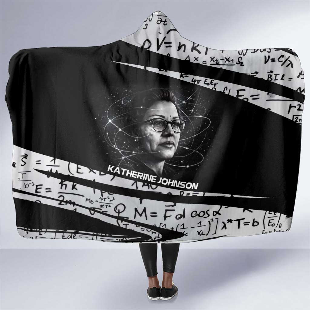 Katherine Johnson Hooded Blanket with Orbital Space Portrait, Historic NASA Launch Dates and Physics - African Pride