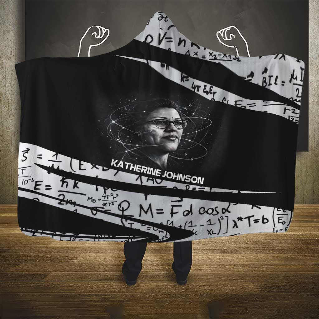 Katherine Johnson Hooded Blanket with Orbital Space Portrait, Historic NASA Launch Dates and Physics - African Pride