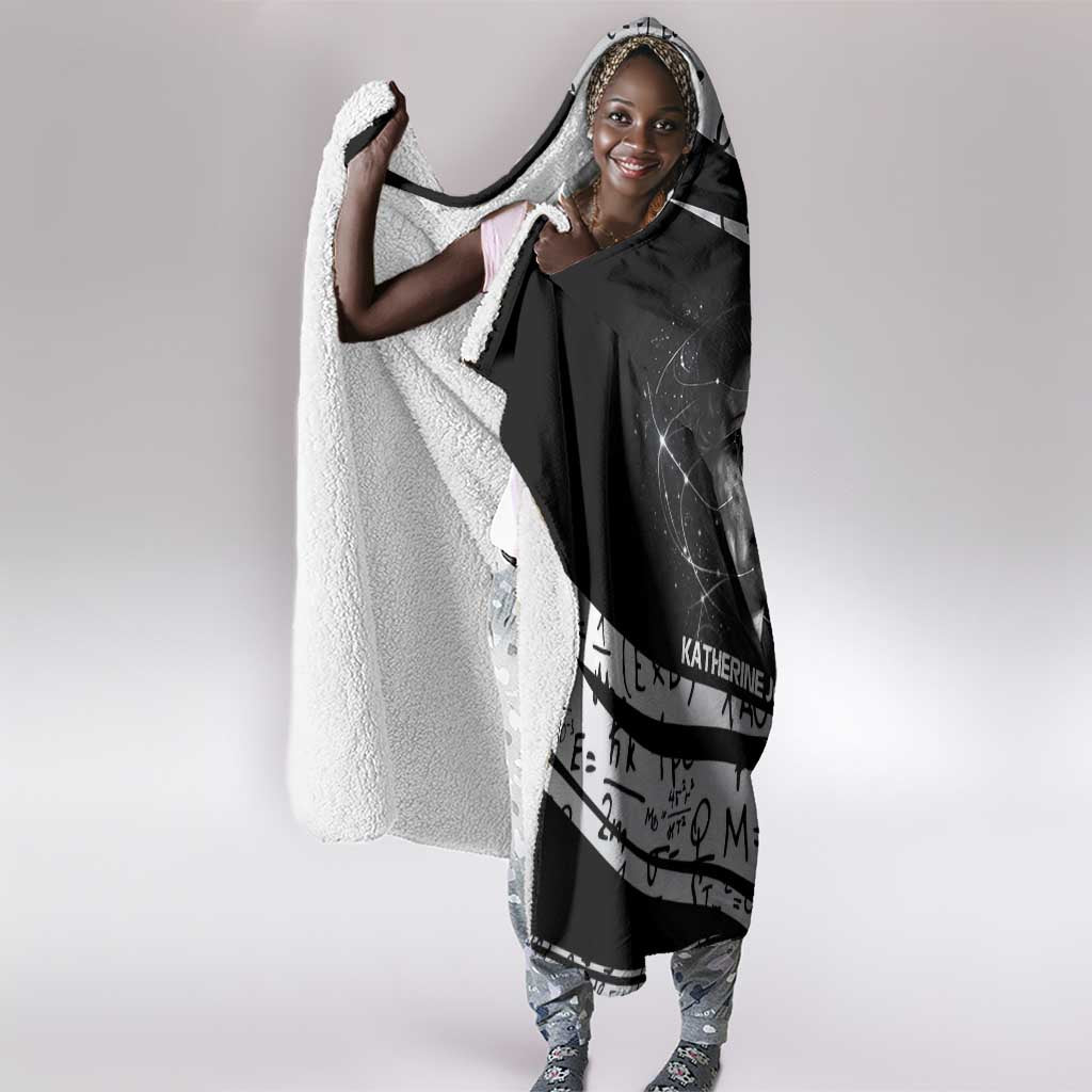 Katherine Johnson Hooded Blanket with Orbital Space Portrait, Historic NASA Launch Dates and Physics - African Pride