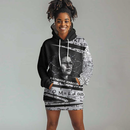 Katherine Johnson Hoodie Dress with Orbital Space Portrait, Historic NASA Launch Dates and Physics - African Pride