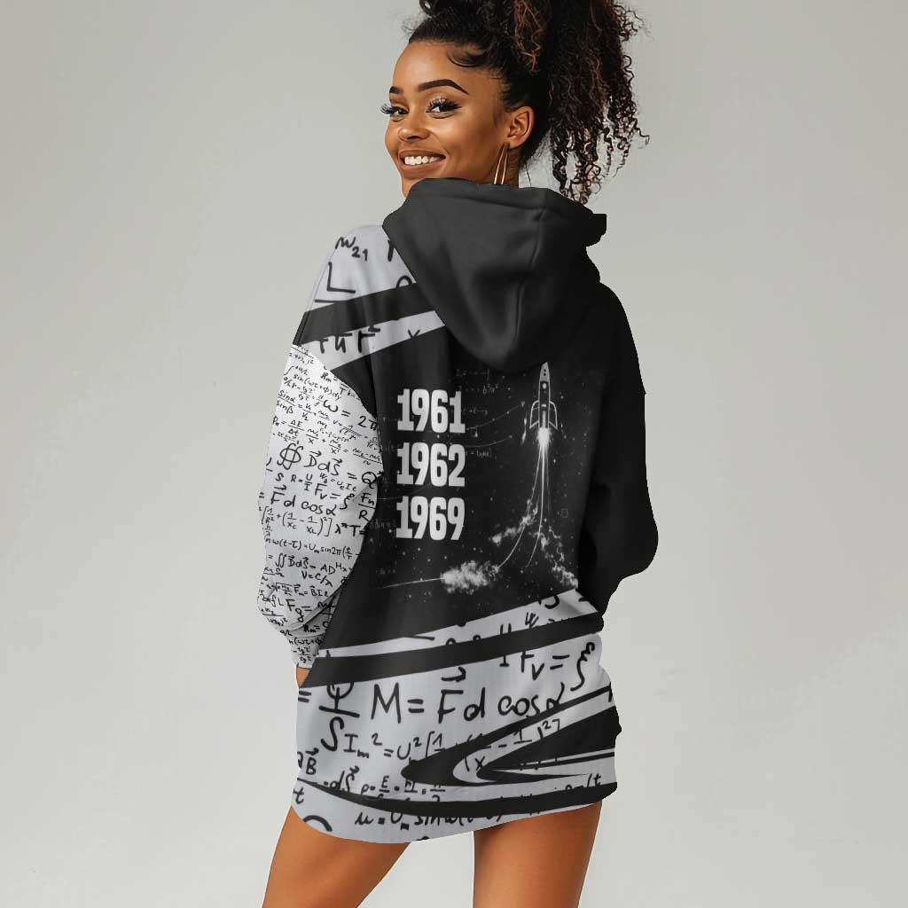 Katherine Johnson Hoodie Dress with Orbital Space Portrait, Historic NASA Launch Dates and Physics - African Pride