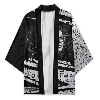 Katherine Johnson Kimono with Orbital Space Portrait, Historic NASA Launch Dates and Physics - African Pride