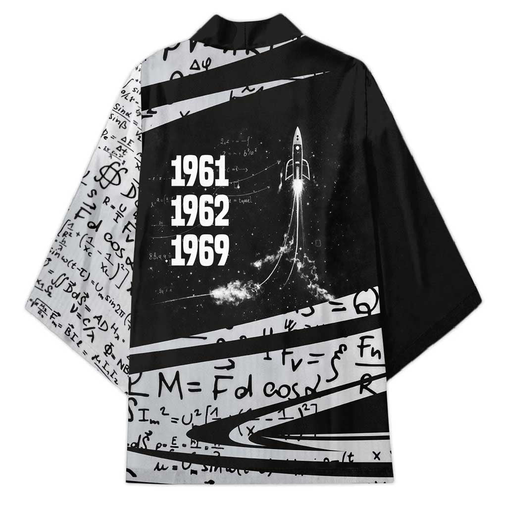 Katherine Johnson Kimono with Orbital Space Portrait, Historic NASA Launch Dates and Physics - African Pride