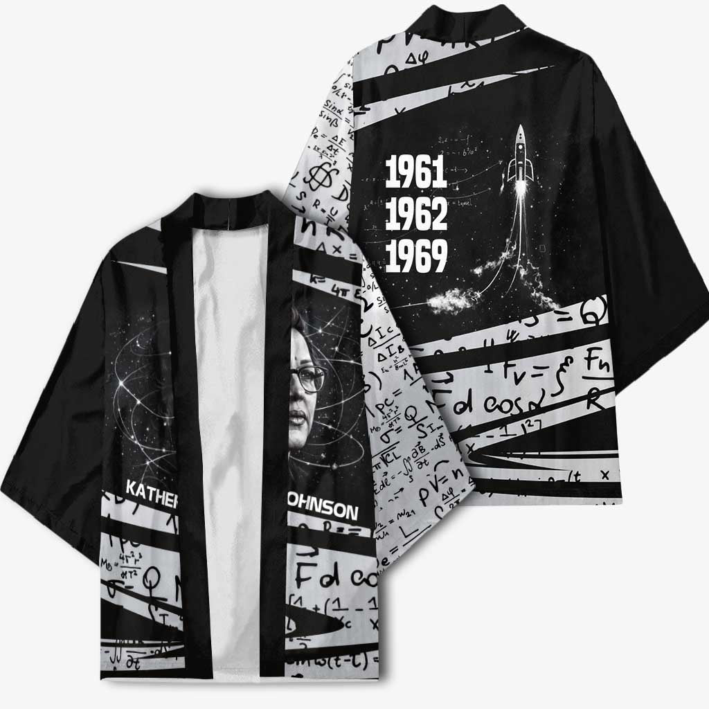 Katherine Johnson Kimono with Orbital Space Portrait, Historic NASA Launch Dates and Physics - African Pride
