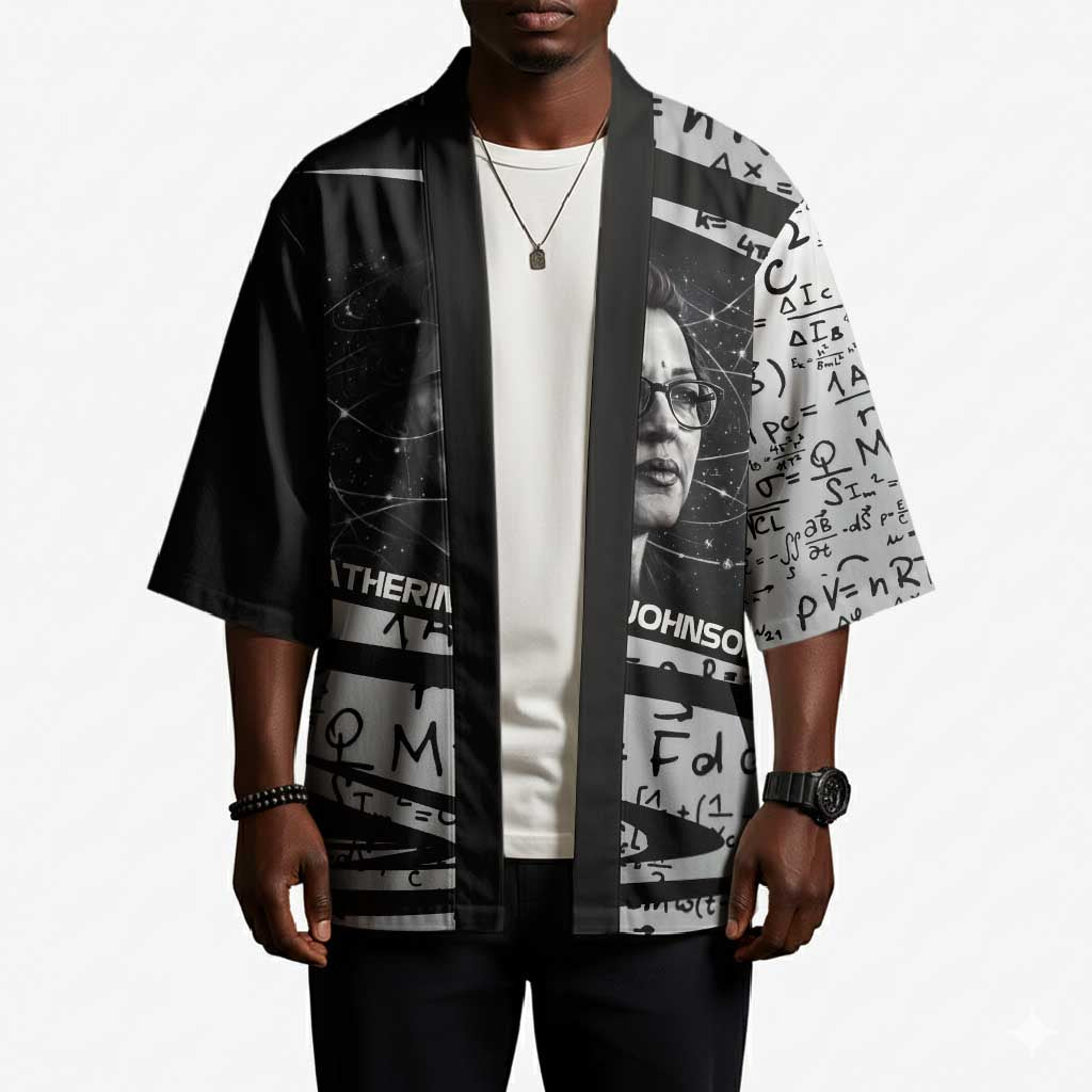 Katherine Johnson Kimono with Orbital Space Portrait, Historic NASA Launch Dates and Physics - African Pride