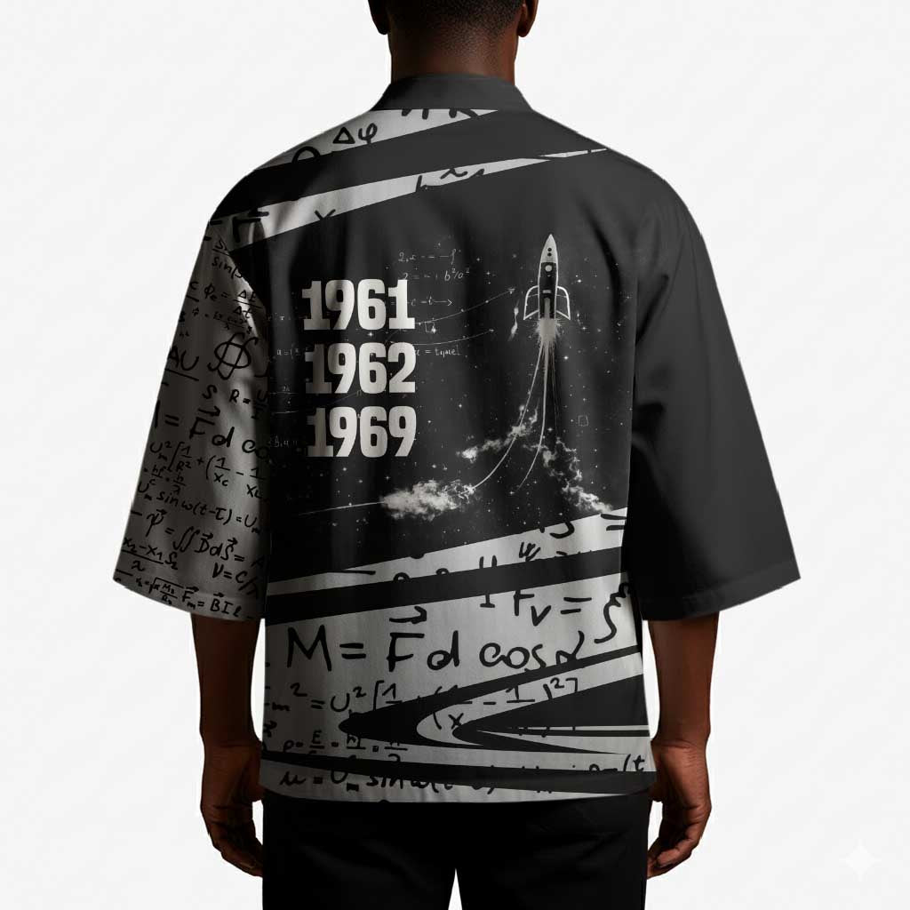 Katherine Johnson Kimono with Orbital Space Portrait, Historic NASA Launch Dates and Physics - African Pride