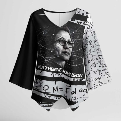 Katherine Johnson Kimono Sleeve Blouse with Orbital Space Portrait, Historic NASA Launch Dates and Physics - African Pride
