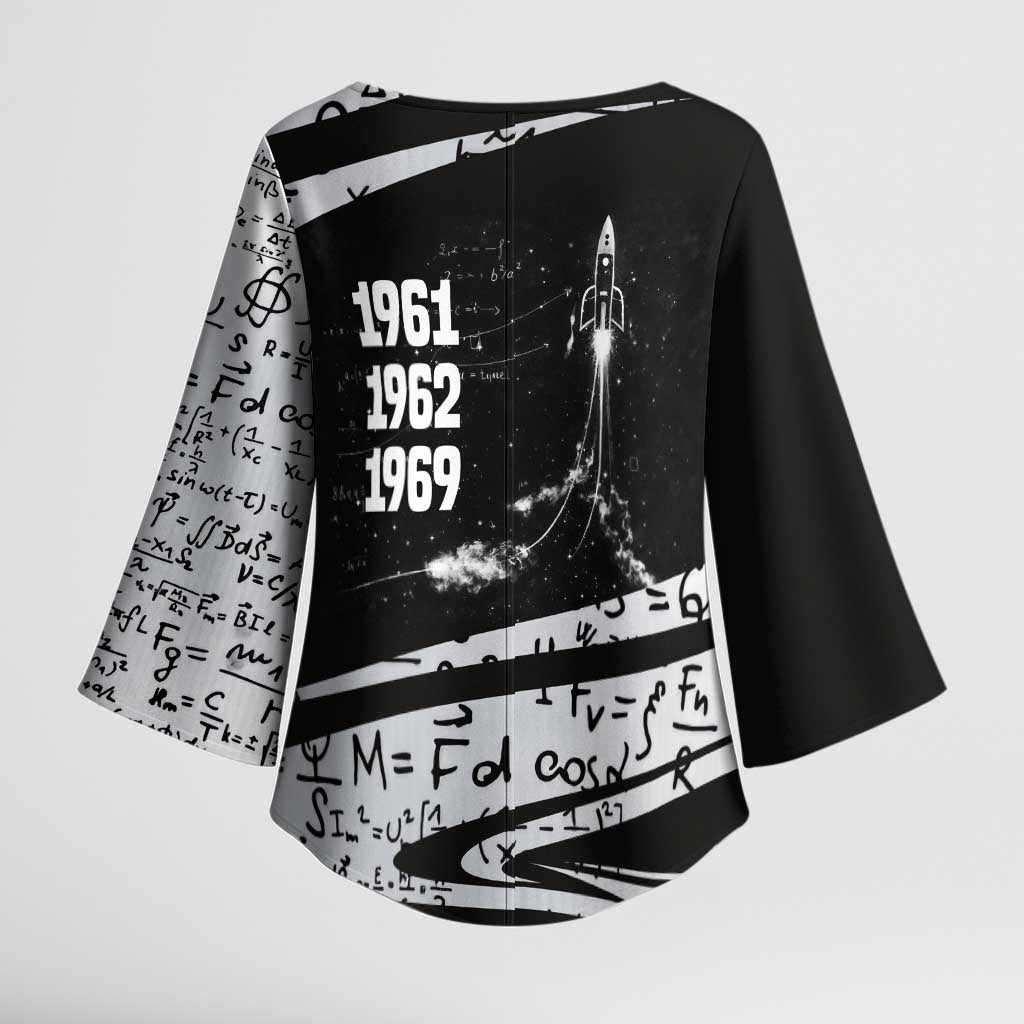 Katherine Johnson Kimono Sleeve Blouse with Orbital Space Portrait, Historic NASA Launch Dates and Physics - African Pride
