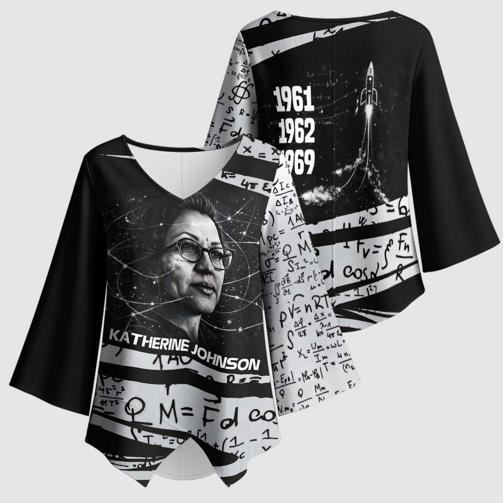 Katherine Johnson Kimono Sleeve Blouse with Orbital Space Portrait, Historic NASA Launch Dates and Physics - African Pride