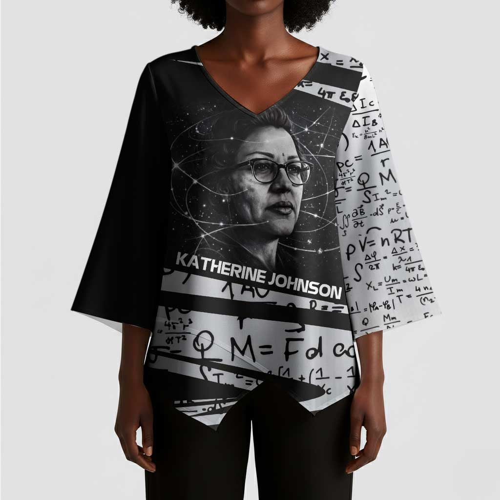 Katherine Johnson Kimono Sleeve Blouse with Orbital Space Portrait, Historic NASA Launch Dates and Physics - African Pride