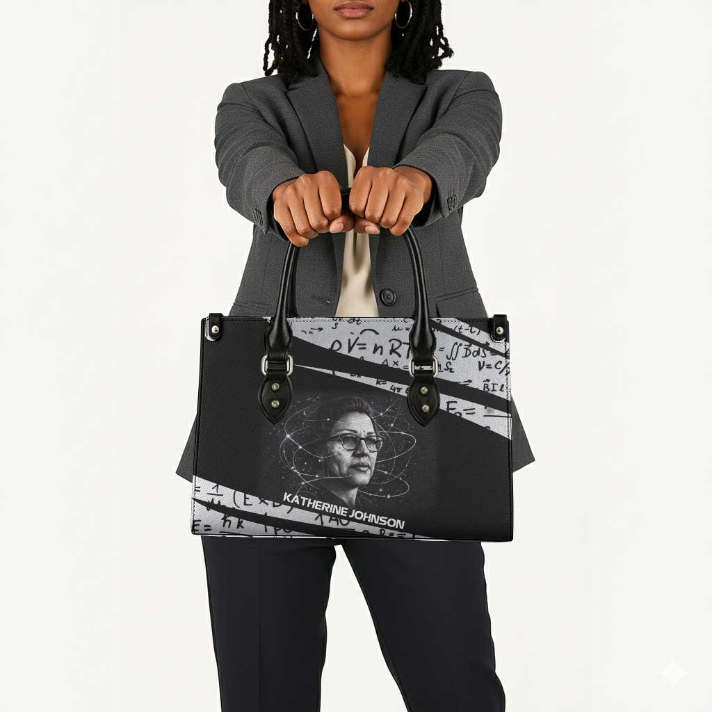 Katherine Johnson Leather Bag with Orbital Space Portrait, Historic NASA Launch Dates and Physics - African Pride