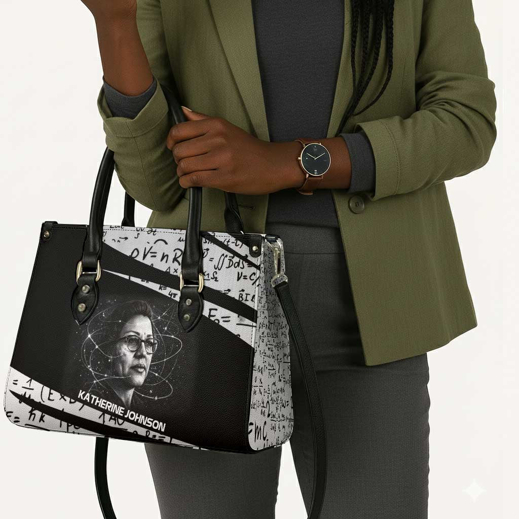 Katherine Johnson Leather Bag with Orbital Space Portrait, Historic NASA Launch Dates and Physics - African Pride