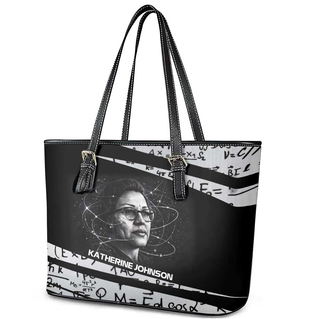 Katherine Johnson Leather Tote Bag with Orbital Space Portrait, Historic NASA Launch Dates and Physics - African Pride