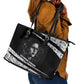 Katherine Johnson Leather Tote Bag with Orbital Space Portrait, Historic NASA Launch Dates and Physics - African Pride