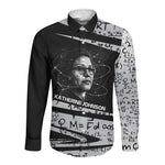 Katherine Johnson Long Sleeve Button Shirt with Orbital Space Portrait, Historic NASA Launch Dates and Physics - African Pride
