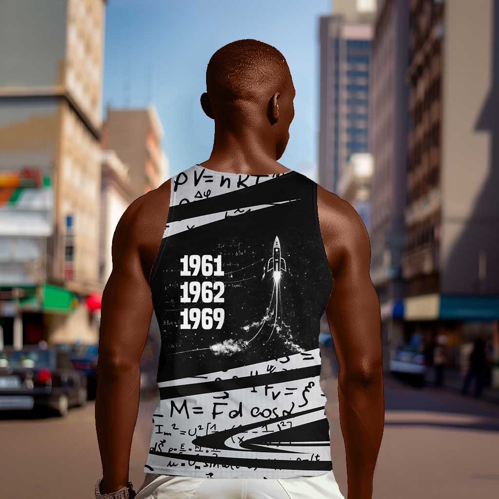Katherine Johnson Men Tank Top with Orbital Space Portrait, Historic NASA Launch Dates and Physics - African Pride