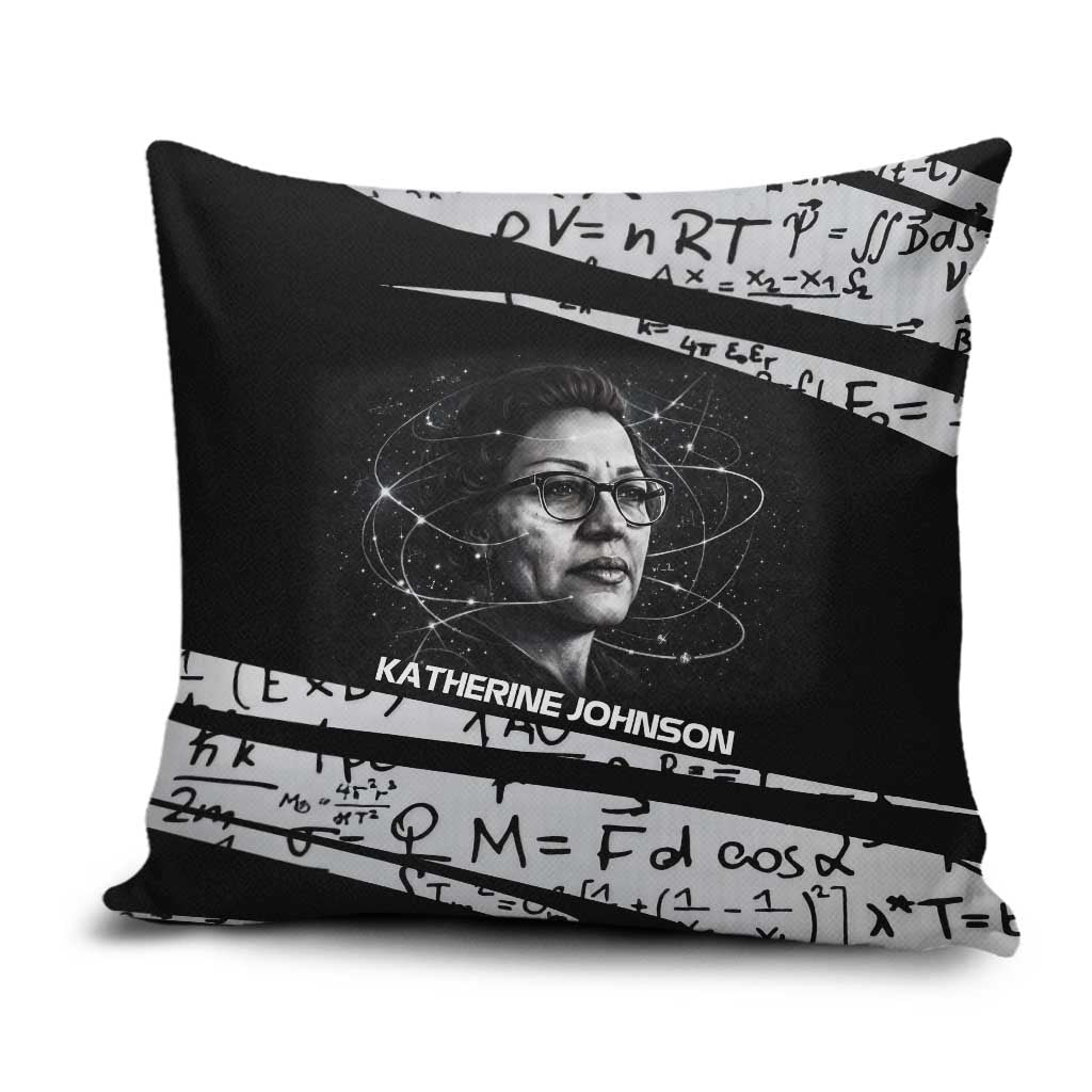 Katherine Johnson Pillow Cover with Orbital Space Portrait, Historic NASA Launch Dates and Physics - African Pride