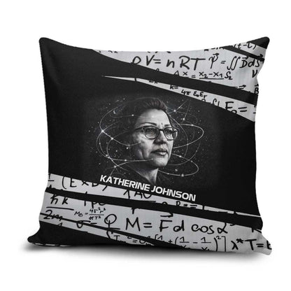 Katherine Johnson Pillow Cover with Orbital Space Portrait, Historic NASA Launch Dates and Physics - African Pride
