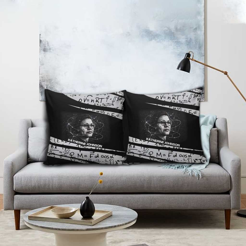 Katherine Johnson Pillow Cover with Orbital Space Portrait, Historic NASA Launch Dates and Physics - African Pride
