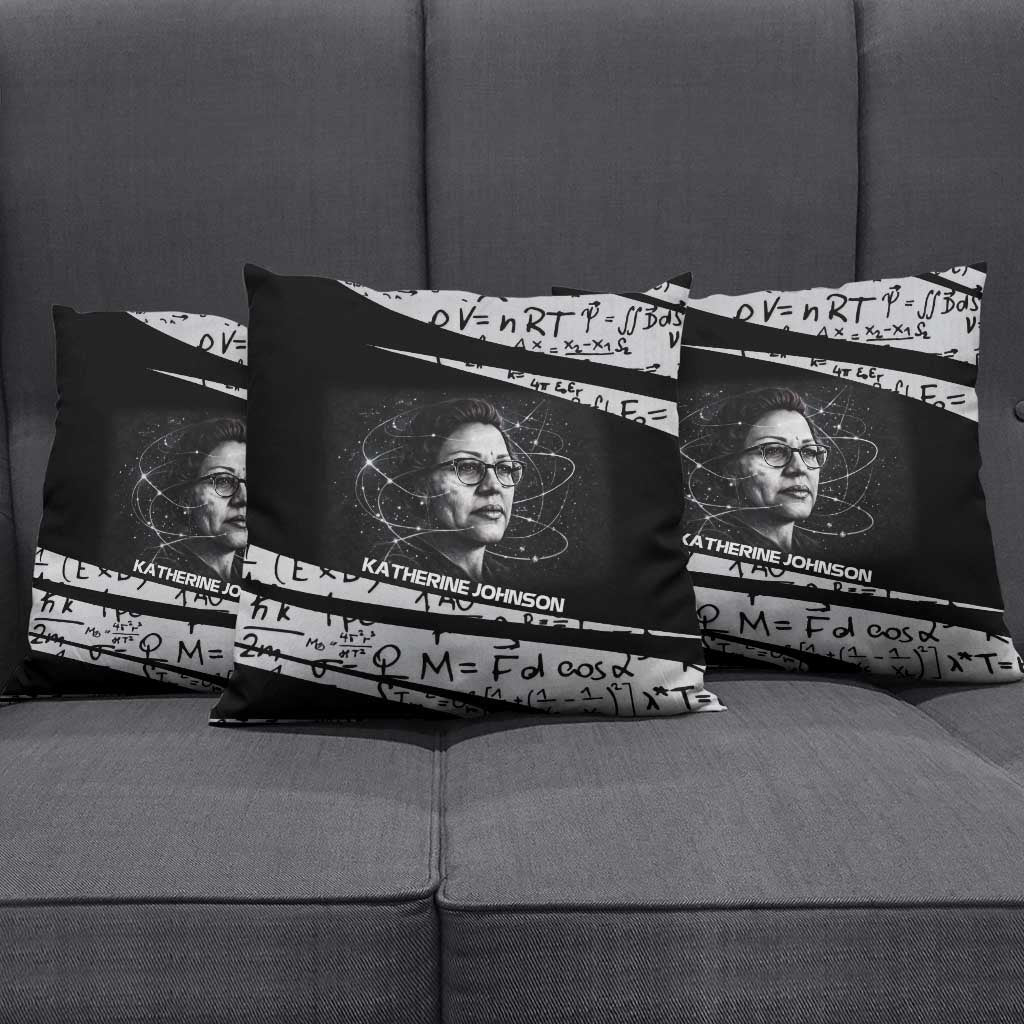 Katherine Johnson Pillow Cover with Orbital Space Portrait, Historic NASA Launch Dates and Physics - African Pride