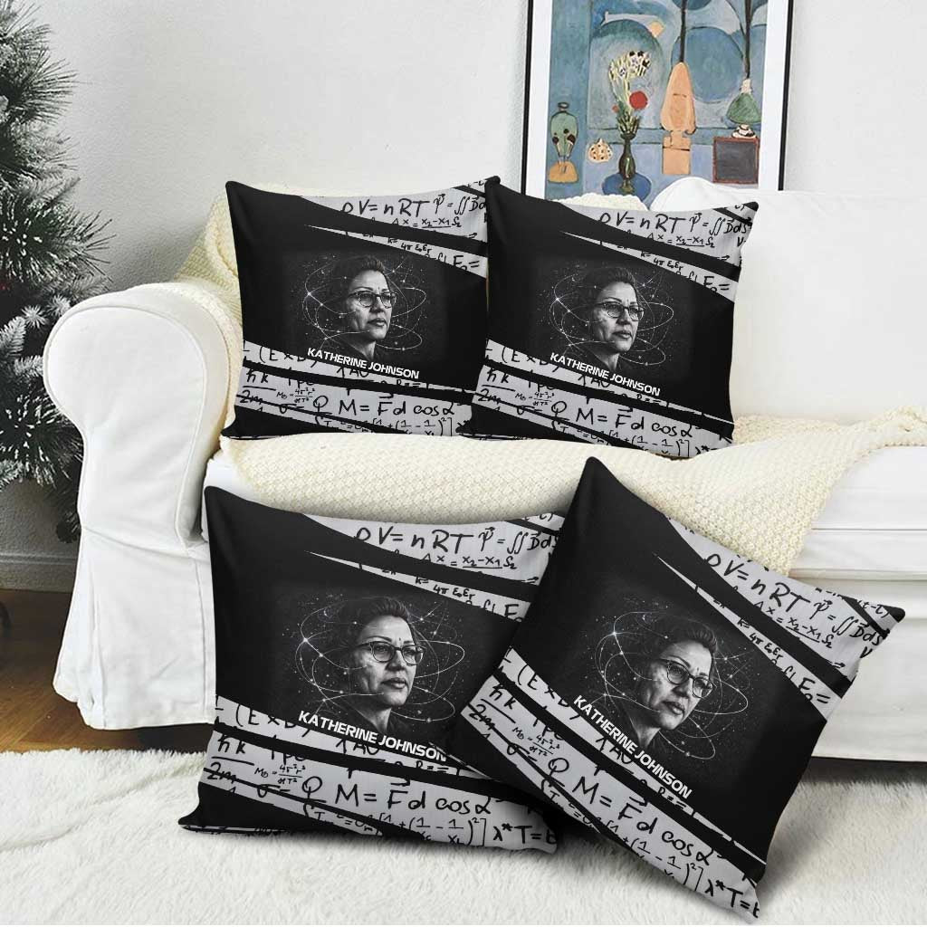 Katherine Johnson Pillow Cover with Orbital Space Portrait, Historic NASA Launch Dates and Physics - African Pride