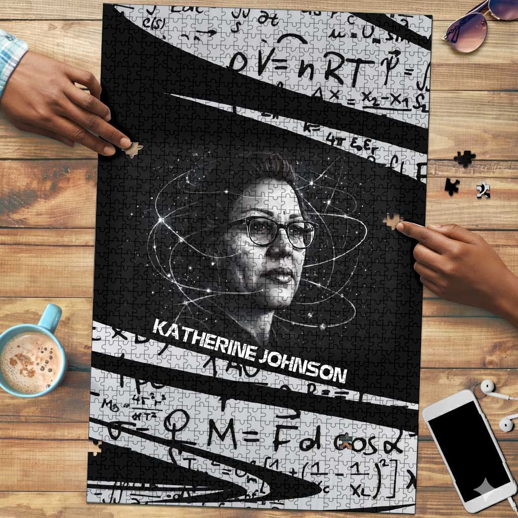 Katherine Johnson Puzzle with Orbital Space Portrait, Historic NASA Launch Dates and Physics - African Pride