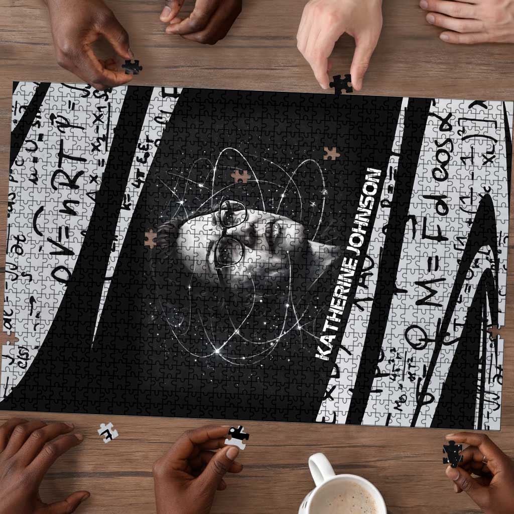Katherine Johnson Puzzle with Orbital Space Portrait, Historic NASA Launch Dates and Physics - African Pride