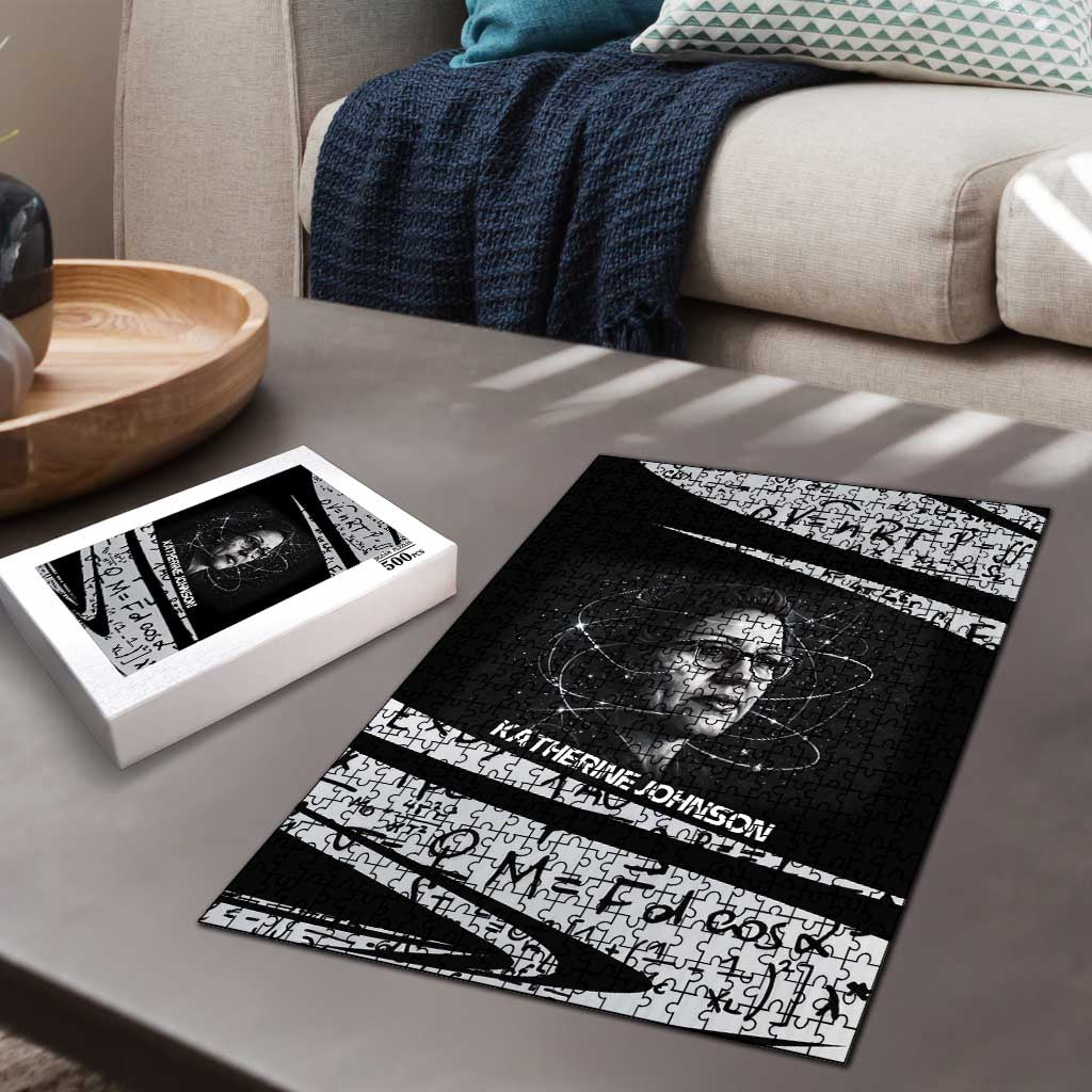 Katherine Johnson Puzzle with Orbital Space Portrait, Historic NASA Launch Dates and Physics - African Pride