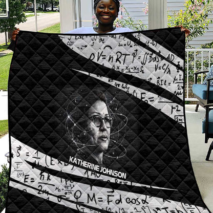 Katherine Johnson Quilt with Orbital Space Portrait, Historic NASA Launch Dates and Physics - African Pride