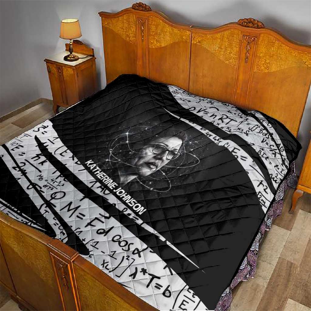 Katherine Johnson Quilt with Orbital Space Portrait, Historic NASA Launch Dates and Physics - African Pride