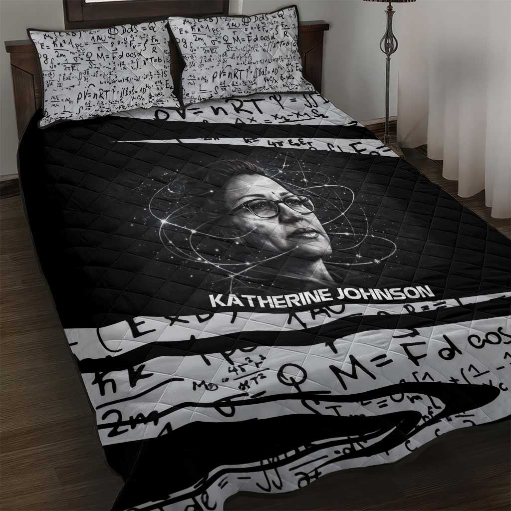 Katherine Johnson Quilt Bed Set with Orbital Space Portrait, Historic NASA Launch Dates and Physics - African Pride